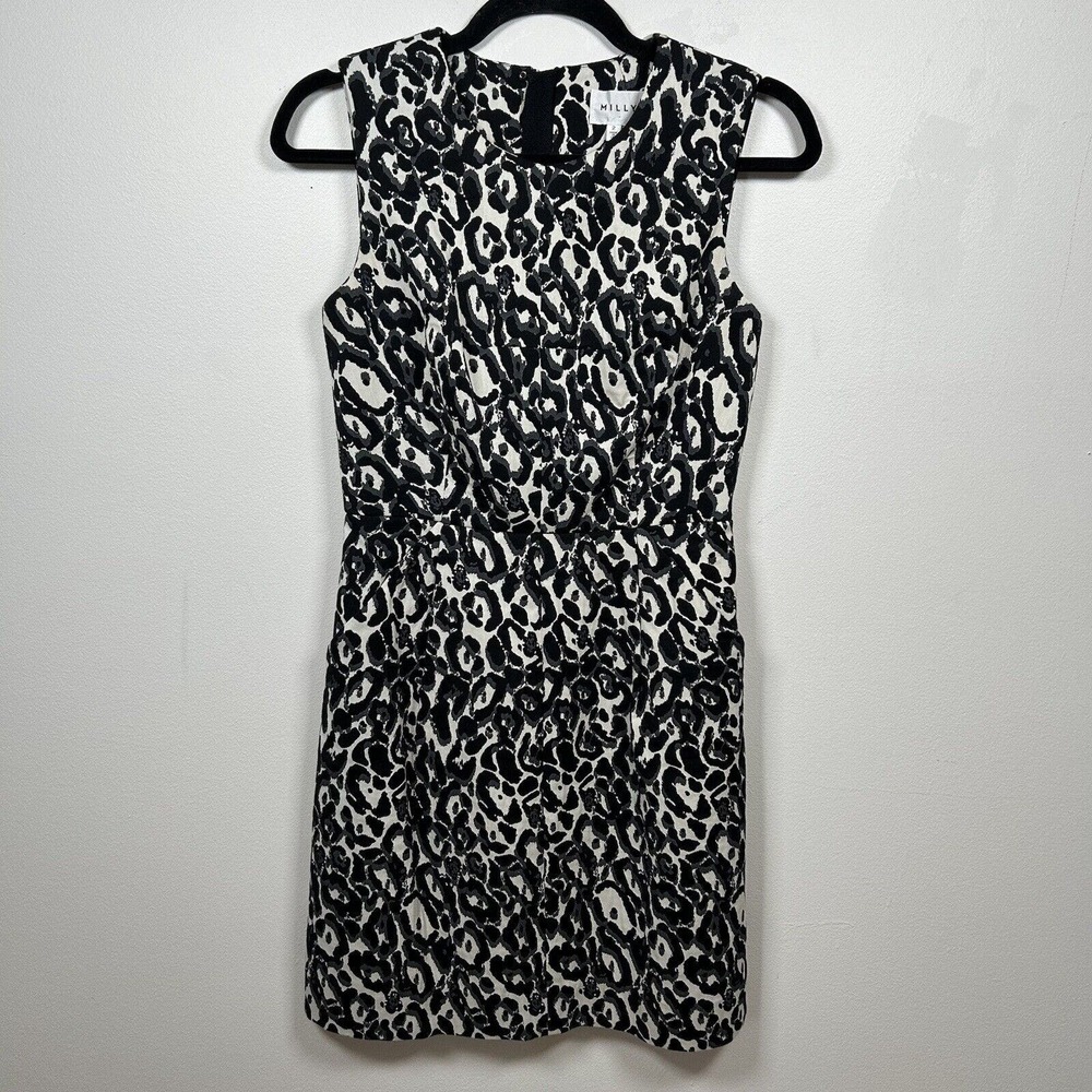 MILLY Mini Dress Black White Gray Animal Print Sleeveless Lined Size 2